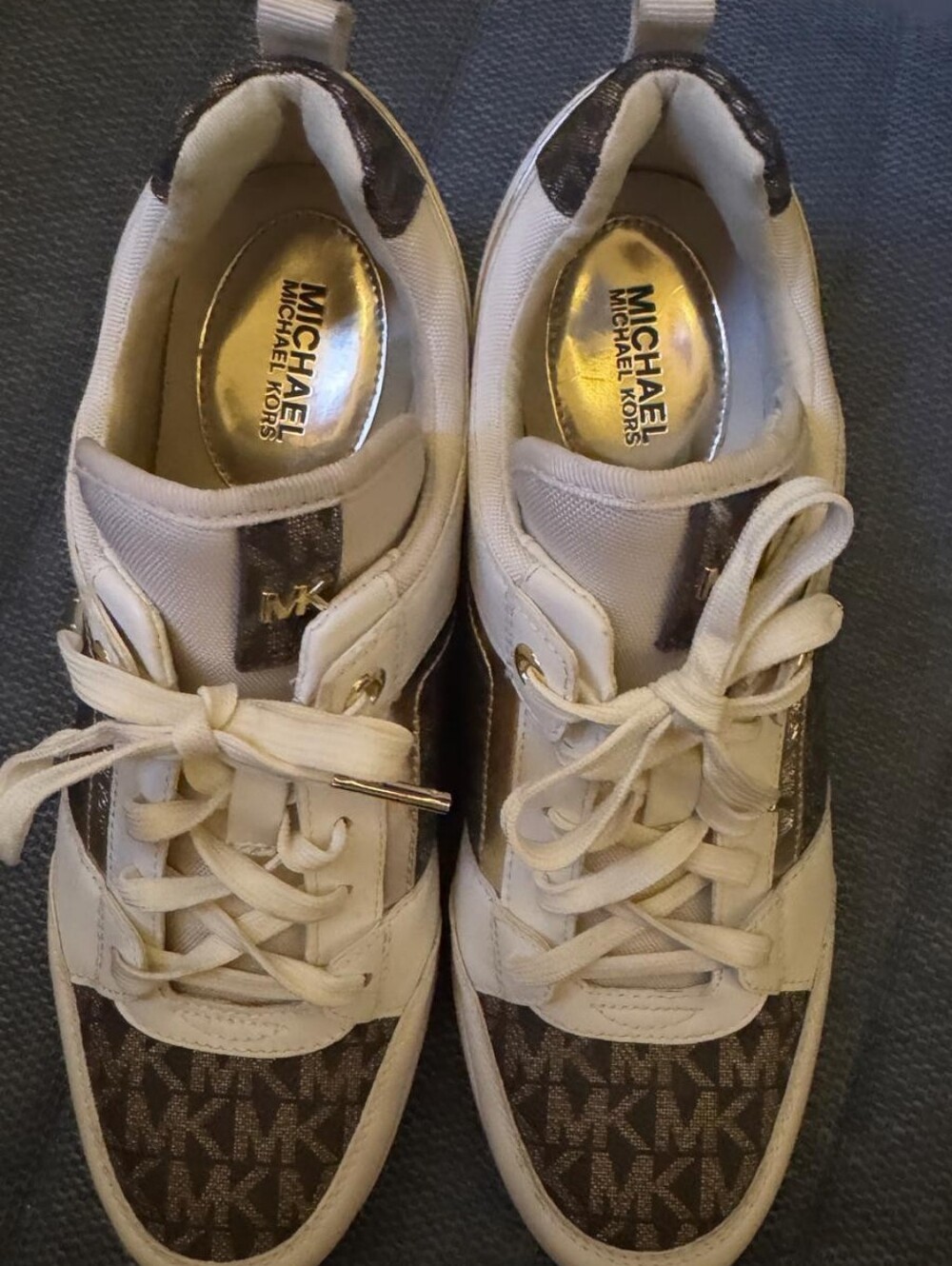 Michael Kors Cream & Brown MK Logo Low-Top Sneakers